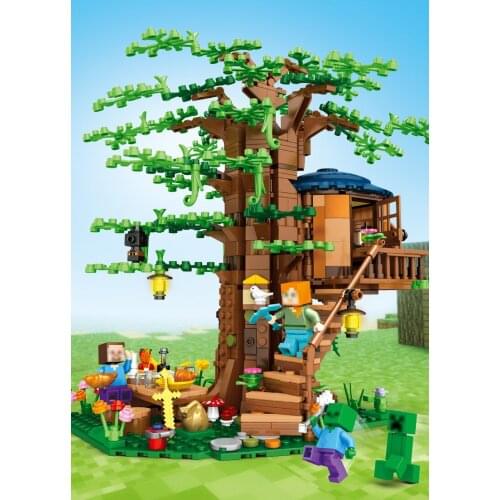 Tree House Building Blocks Bricks DIY Educational Toys Dollhouse Miniature Furniture Kit Toys