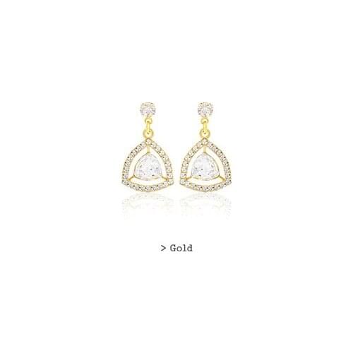 Elegant Triangle Faceted Shiny Crystal Full Clear Rhinestone Dangle Earrings Geometric Golden Silver Plated Drop Earrings Women