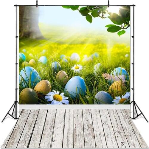 Easter Backdrop Spring Wood Floor Photography Background Children Easter Eggs Green Grass Baby Backdrops Photoshoot Photo Studio