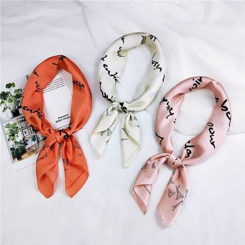 Square Scarf Hair Tie Band For Business Party Women Elegant Small Vintage Skinny Retro Head Neck Silk Satin Scarf FJ160