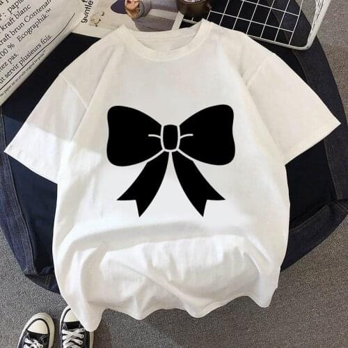 Summer T Shirt Bowknot Printed Female Tshirt Casual T-Shirt Short Sleeve Female Tshirts Clothes Female Dropship
