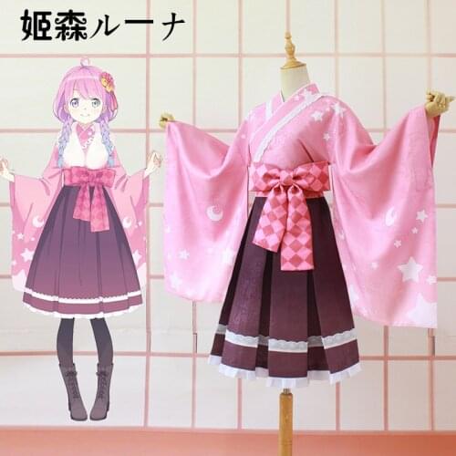[Customized] Vtuber Hololive Himemori Luna Kimono Uniform Cosplay Costume Halloween Party Outfit Women 2021 NEW