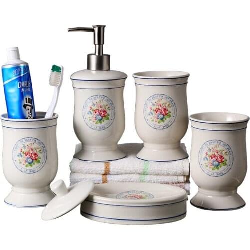 Bathroom Accessories Set Ceramic Soap Dispenser Toothbrush Holder Gargle Cup Soap Dish 5 Pieces Set Wedding Gifts Free Shipping