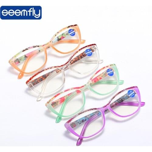 Seemfly Cat Eye Presbyopic Spectacle Anti Blue Ray Reading Glasses Women Ultralight Prescription PC lenses Eyewear +1.0 to +3.5