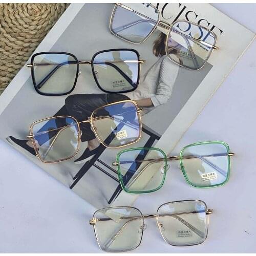 Men Women Anti-blue Light Glasses Frame Vintage Large Square Eyeglasses Blocking Blue-ray Oversized Spectacles Frames A83967
