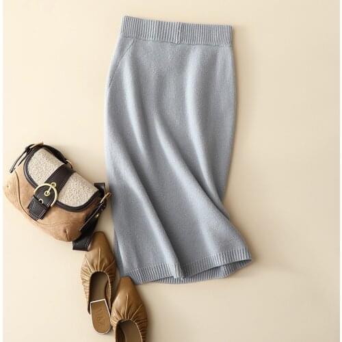 Autumn winter new 2020 cashmere wool knitted high waist skirt side slit for women