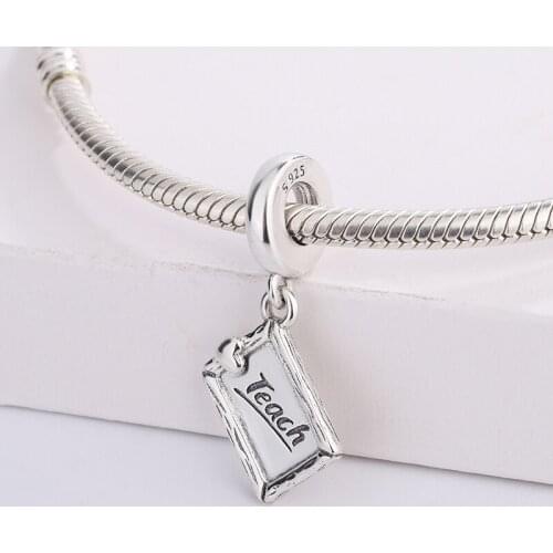 Fits Pandora Chalkboard Dangle Pendant Charm Bracelet Genuine 925 Sterling Silver Beads For DIY Jewelry Making