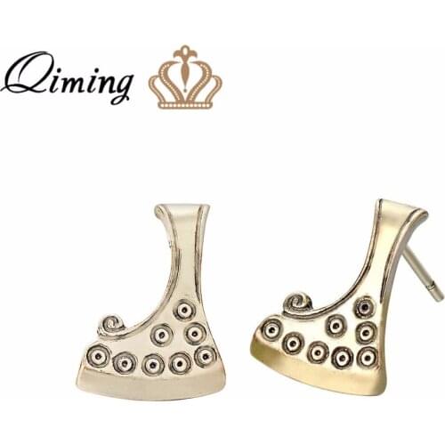 QIMING Sekira Viking fashion Women Earrings fashion Handmade Axe Perun Amulet Men Jewelry Slavic Big Gothic Stud Earring Gift