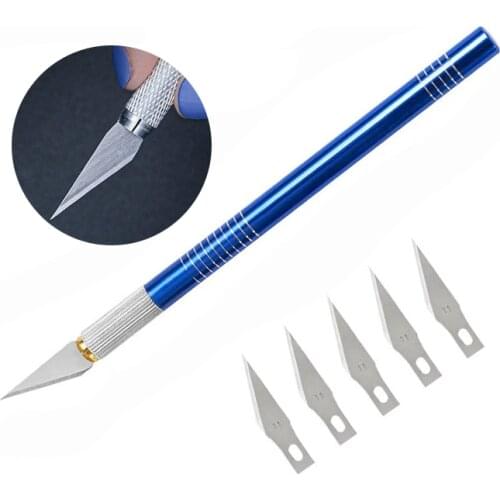 LMDZ 1Set 6pcs Blue Handle Carve Knife Extra Blades Tool Graver Cutter Craft Leather Cut Sharp For DIY Handmade Project