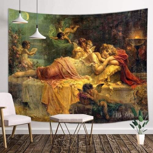 Romantic Classical Art Guardian Angel Tapestry Interior Home Decoration