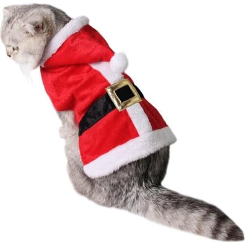 Pet Cat Christmas Clothes Cosplay Santa Claus Costume Winter Pet Coat Apparel Cat Cloak Red