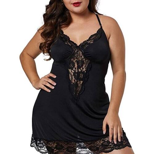 Sexy Lingerie Nightie Lace V-neck Womens Underwear Nightgown Sleepwear Dress G-string Nightdress Women Sleep Dress Plus Size