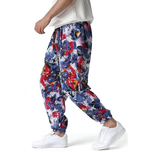 Fashion Graffiti Print Sweatpants Men 2021 Summer Cotton Linen Joggers Men Harajuku Streetwear Pants Men Pantalones Hombre XXXL