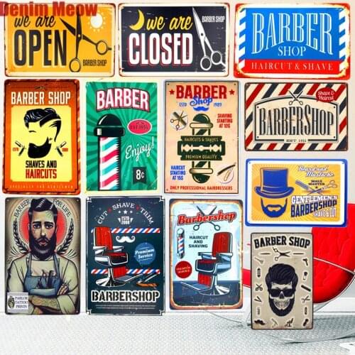 Haircut & Shave Retro Metal Plates Pub Decoration Shop Advertising BARBERSHOP Wall Stickers Top Hairstyle Art Plaque Home Decor