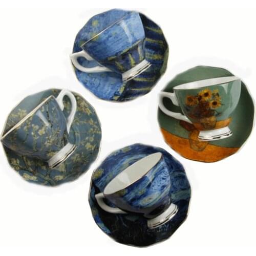 Top Grade Bone China Coffee Tea Mug Vincent Willem Van Gogh Post Impressionism Famous Painting The Starry Night Art Cup Dish Set