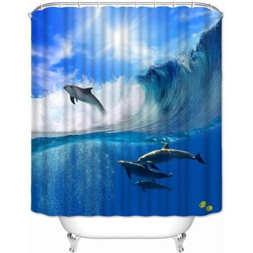 Musife Custom Dolphin Shower Curtain Cartoon Waterproof Polyester Fabric Bathroom With Hooks DIY Home Decor