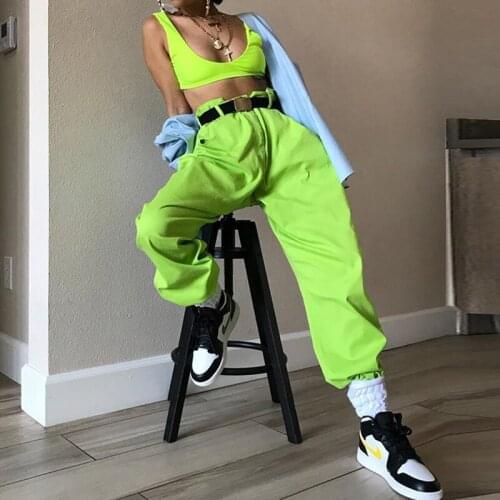 Fluorescence Green High Waisted Harlem Pants Loose Harajuku Casual Pants Streetwear Women 2021 Spring Clothes
