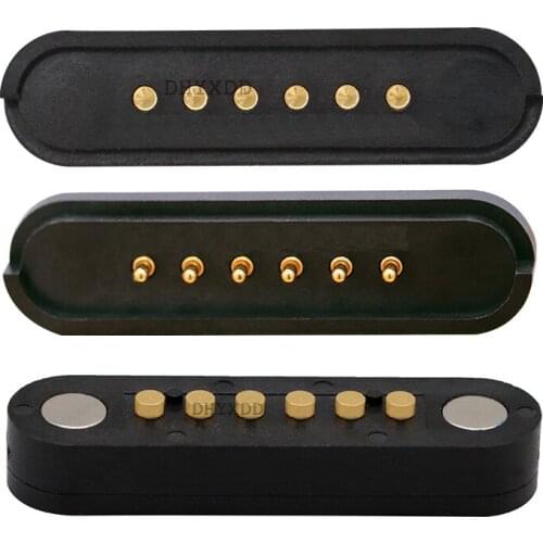 1Pair Spring-Loaded Magnetic Pogo Pin Connector 6 Pins 3.0 mm Grid Vertical Single Row SMD Solder Male Female Probe Contact