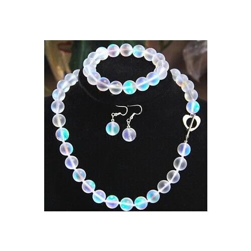 12mm White Gleamy Rainbow Moonstone Round Beads Necklace Bracelet Earrings AAA