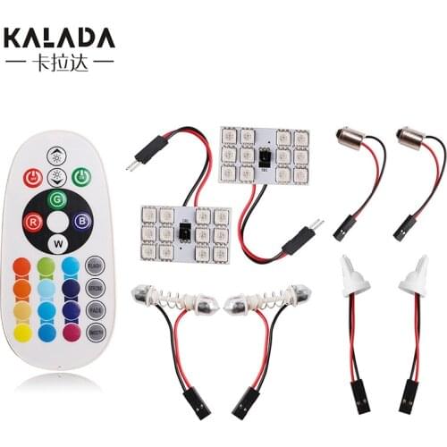 2pcs RGB LED Car Light Interior Atmosphere Lights Decoration Remote Controllar Festoon 5050smd Flashing Auto Lamp 12V Colorful
