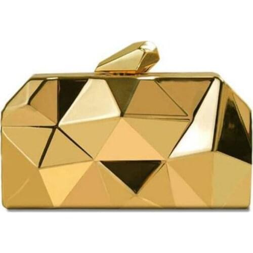 2020 Women Luxury Fashion Evening Bags Geometric 3D Metal Gold Color Lady Wallet Handbag Wedding Party Dinner Bag Clutches Purse