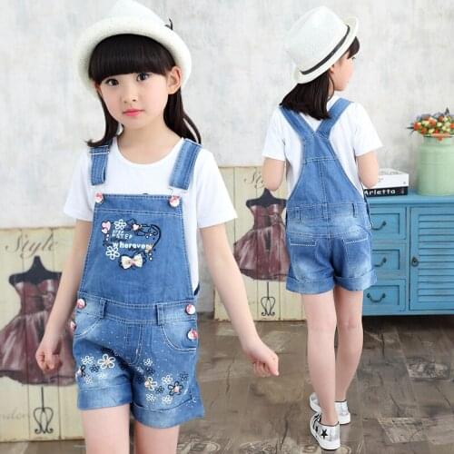 2021 Fashion Summer Girls Clothing Set Bow Flower Overalls Jeans + Pure Cotton T-Shirt 2 Pcs Suit Children Clothes Kids Present