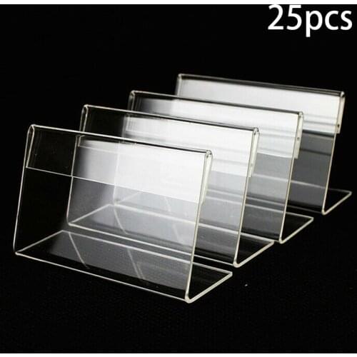 25PCS Tag Stand Acrylic Transparent L-Shaped Price Tag Stand Mini Display Holder Card Label Racks Decorations