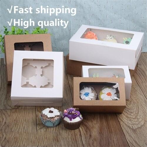 5/10/20/50pcs Clear Windowed Cupcake Boxes With Removable Tray For 2/4/6/12 Cups Cake Baking Accessories For Party Christmas Foo