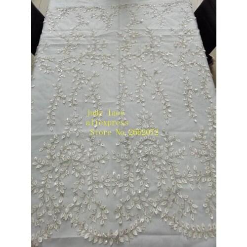 5yards/bag Silver sequins embroidered with beaded plant designs are used in high-end fabrics for wedding dresses LPX14