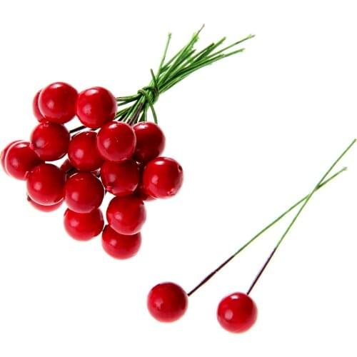 50pcs Artificial Holly Berries Dark Red Mini Fake Fruit Double Heads Artificial Flower Christmas Decorations Garlands