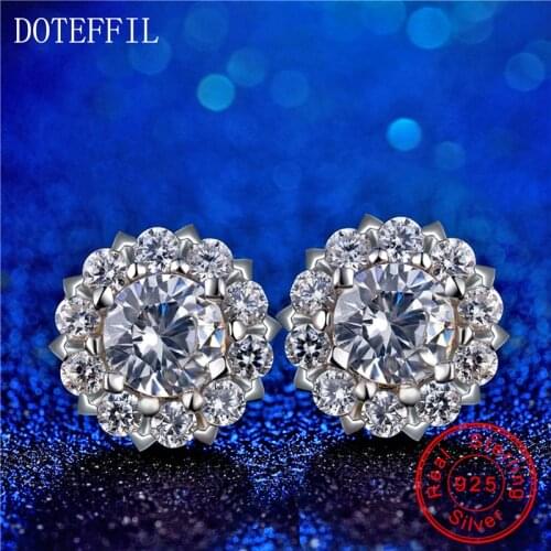 925 Silver Female Earrings Classic Round Snowflake Charm Woman Silver Stud Earrings Inlay AAA Crystal Fashion Jewelry