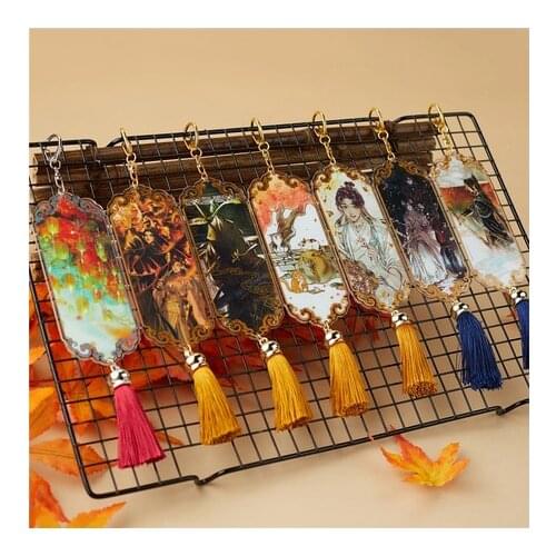 Anime Tian Guan Ci Fu Acrylic Tassel Keychain Pendant Ancient Style Hua Cheng Xie Lian Cartoon Keyring Toy Collection Cosplay