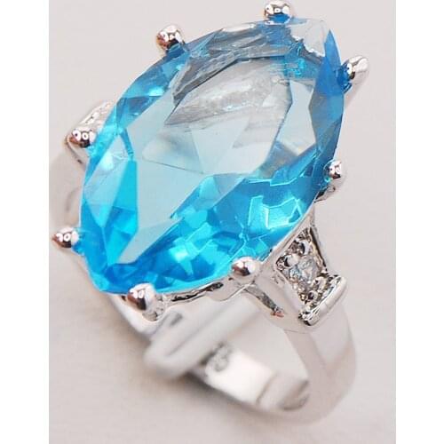 Aquamarin Women 925 Sterling Silver Ring F736 Size 6 7 8 9 10