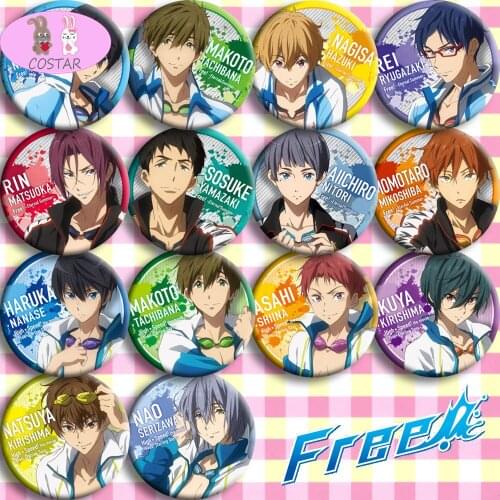 Free! 58mm badge Eternal Summer High Speed Cosplay Badge Japanese Cartoon Figure Brooch Pin Jewelry Collection Decoration 1pc