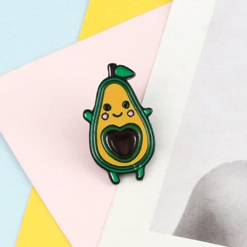 Cute Cartoon Avocado Pear Brooches Heart Fruit Smile Fruit Enamel Lapel Pins Men Women Clothes Badges Pin Jewelry Gift for Kids
