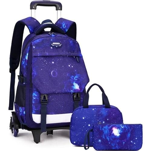 For Grades 4-6 Kids Trolley Schoolbag Book Bag Boys Girls Backpack Waterproof Removable Children School Bags With 6 Wheels