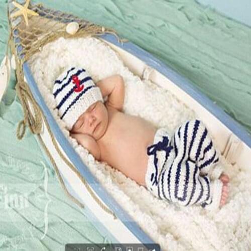 0 to 4 Months Baby Photography Prop Newborn Costume Outfit Infant Crochet Knitted Hat Pants Set Navy Blue Baby Shooting Clothes