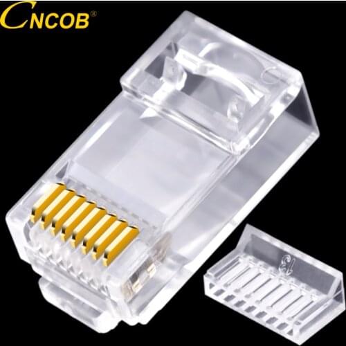 CNCOB Two-piece RJ45 Cat 6 Network Connector Gigabit Ethernet Cable Connectors Modular Plug Cat6 UTP Crystal Head Gold-plated