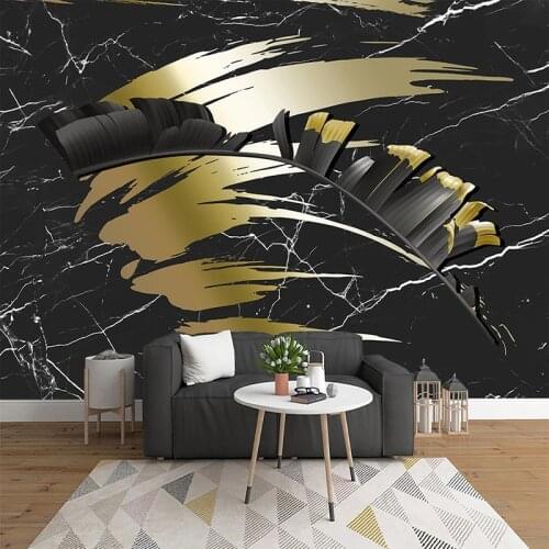 Custom Mural Photo Wallpaper 3D Tropical Black Gold Leaf Black Marble Wall Paper Living Room TV Sofa Bedroom Creative Art Fresco