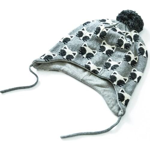 2016 Ash Cute Unisex Fox Jacquard Hat Cotton Croched Kids Beanies Kids Fall Winter Cap Handmade Knit Windproof Earmuffs Cap