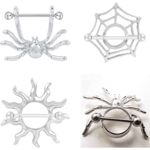 2 PC 316l Surgical Steel spider Logo Nipple Shiled Barbell Nipple Ring Piercing Jewelry