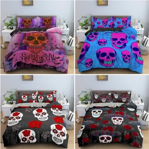 3D Sugar Flowers Skull Bedding Set Terror Duvet Cover Set With Pillowcase King Queen Twin Full Bedclothes Quilt Cover Home Decor