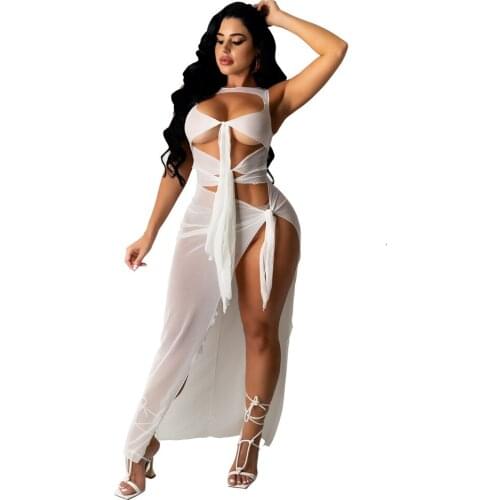 VAZN 2021 Summer Party Mesh Fabric See Through Sleeveless Dress Women Elegant Fashion Dress Slim Club Birthday Shinny Dress