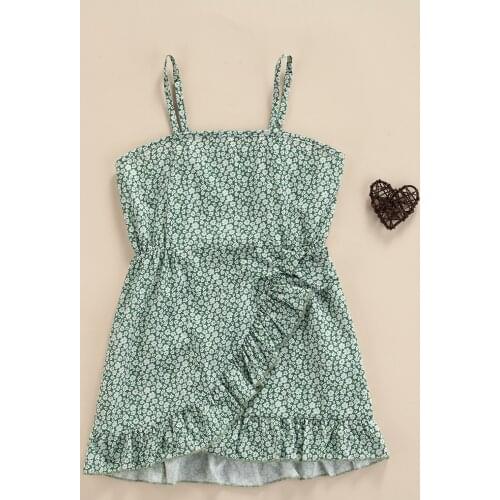 Lovely Toddler Baby Girls Floral Print Sling Dress Sleeveless Irregular Hem High Waist Dress Children Kids Summer Outwear