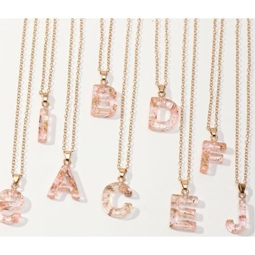 TRENDY Acrylic Pink Gold Foil Necklaces Womens 26 English Letters Transparent Alloy Pendant Necklaces Jewelry for Girls