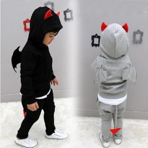 Autumn Winter Little Devil Halloween Cosplay Coustume Set For Kids Christmas New Year Gift Boys Girls Leisure Wear Performance