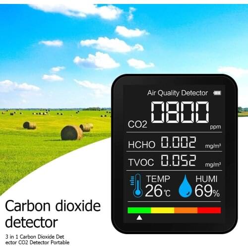 5 in 1 Portable CO2 Meter Temperature Humidity Sensor Tester Air Quality Monitor Analyzer Carbon Dioxide Gas TVOC HCHO Detector