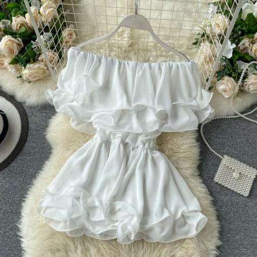 Casual Fashion Ruffled Slash Neck Chiffon Blouse Slim Waist Peplum Style Chiffon Top