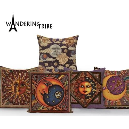 Plain Cushion Covers Kilim Sun Moon God Pillow Case Cover Yoga Rectangle Cotton Linen Large Floor Hom Decor Rustic Cover Pillow