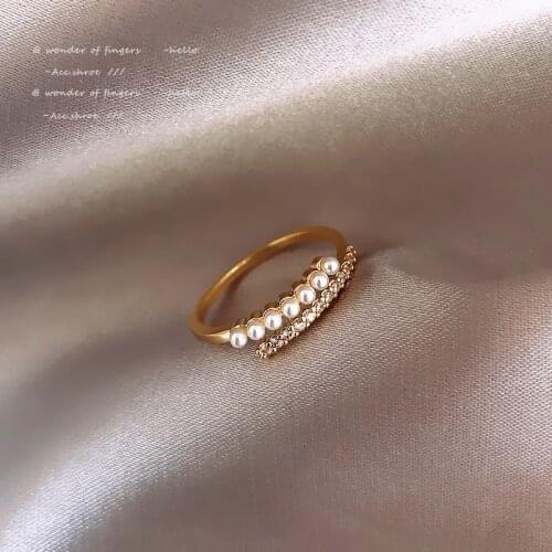 Simple Classic Pearl Zircon Gold Opening Rings For Woman 2021 South Korean Fashion Jewelry Girls Sexy Finger Set Accessories